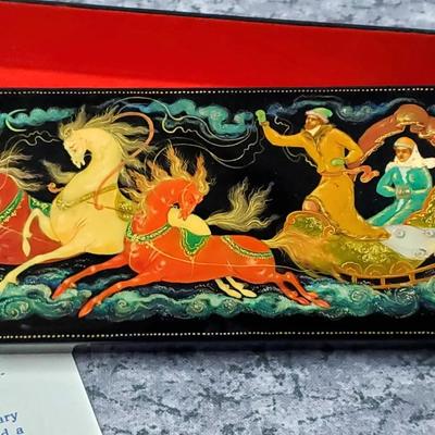 Signed Russian USSR Lacquer Miniature Painting Box 
