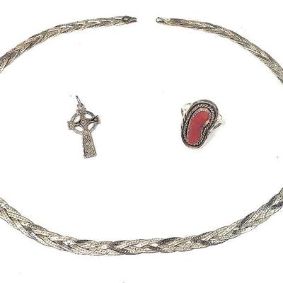 Ring and Sterling Silver Necklace, Celtics Cross Charm