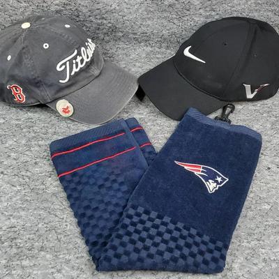 Nike Golf Cap, Red Sox Titleist Cap, Patriots Towel