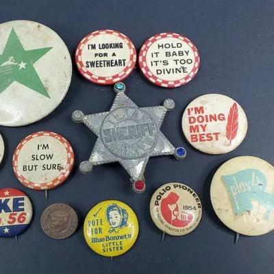 Vintage Collector's Novelty Pins: Sheriff, Blue Bell, Cub Scouts and Others