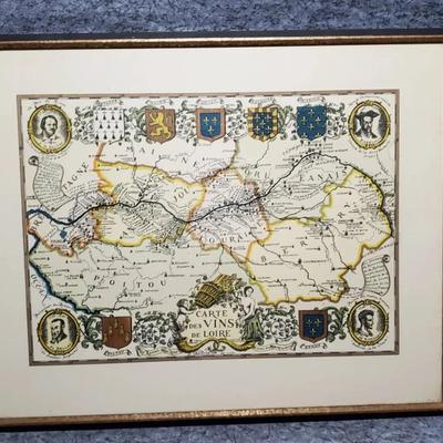 France's Loire Wine Map Framed Vintage Print