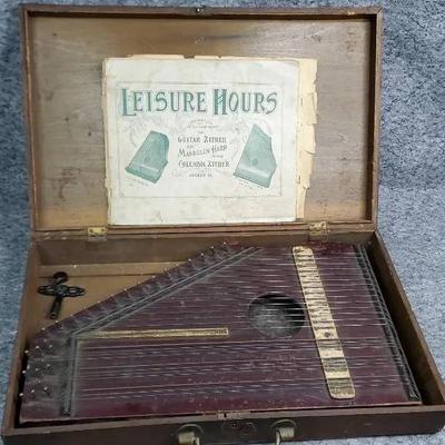 Antique Lap Harp/Zither with Sheet Music c1902 
