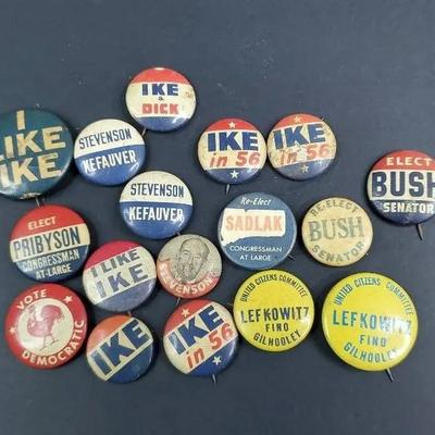 Vintage Campaign Pins: Ike, Bush, Stevenson
