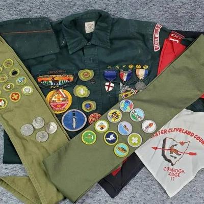 Vintage Boy Scouts Memorabilia: Sashes, Badges, Shirt, Neckerchief, Tokens 