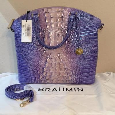 BRAHMIN Georgina Satchel Very Peri Ombre Melbourne Croc-Embossed Lthr 