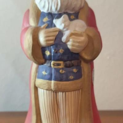 FENTON USA HAND PAINTED SANTA FIGURE WITH CAT SIGNED 387/4750