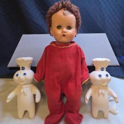 Vintage Doll and Pillsbury Doughboy Toy.