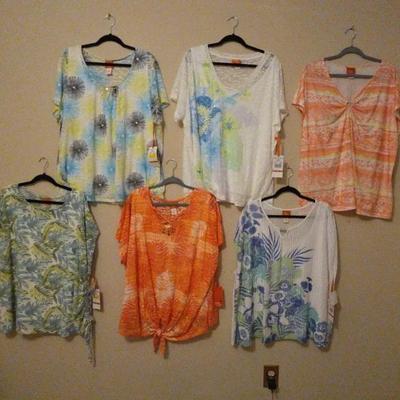 6 Orange and Blue  Casual Blouses 