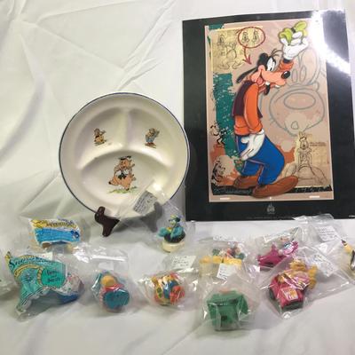 Happy Meal Toy collectibles, 3 Little Pigs plate, Goofy poster