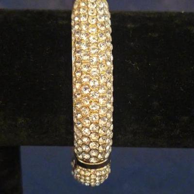 "Kissable" Gold Tone Cuff Bracelet With Crystals