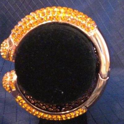 Pave Orange Crystal Rose Gold  tone metal spring cuff bracelet By J Boyce