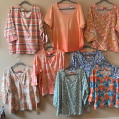 Lot Of 8 NWT COMFORT TOPS Womens Size 3X - 3/4 SLEEVE Hearts Of Palm/Liz Claiborne 