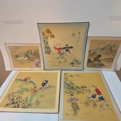 5 Asian Art Pieces On Silk!