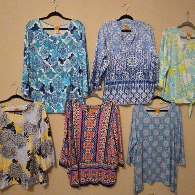 Blue, black and yellow and other women blouses