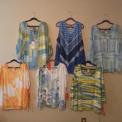 One Orange , One Blue and four Green  Blouses-