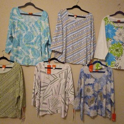 Blue and  Green Long Sleeve Blouses 