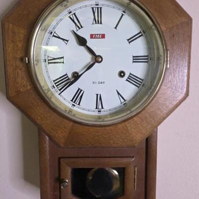 Wood Wall Hanging Clock With Pedulmn "FME" Working!