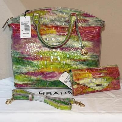 Brahmin LARGE Duxbury Satchel Delight Croc Leather Bag + Wallet 