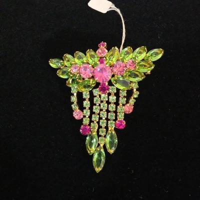 Green And Pink Vintage Juliana Brooch With Original Woolworth's Tag!