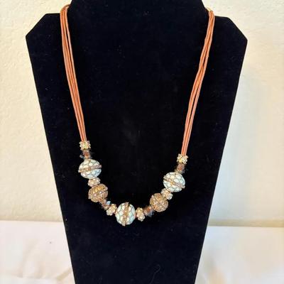 Aqua And Gold Colored Bead Necklace