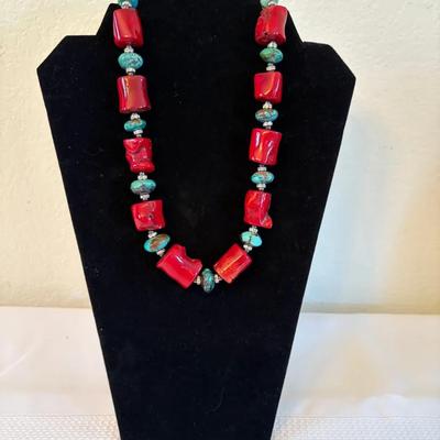 Turquoise And Coral Necklace