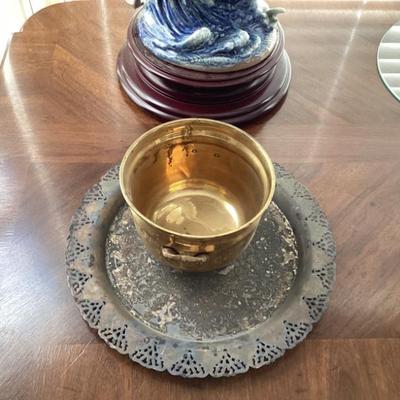 Brass elephant tray and bowl