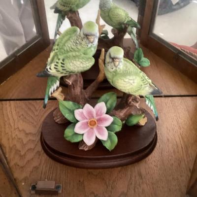 Andrea by sadek group of parakeets porcelain figurine