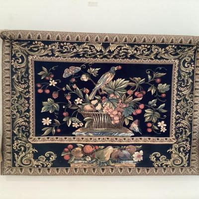 Gold and black fruit basket tapestry