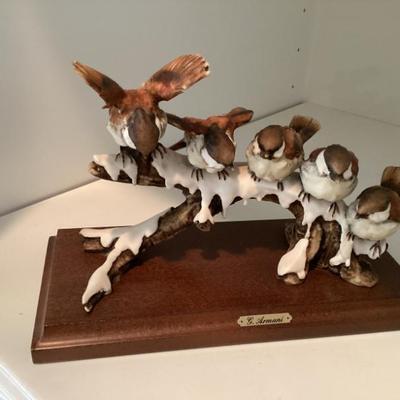 G armani sparrows on snow branch figurine
