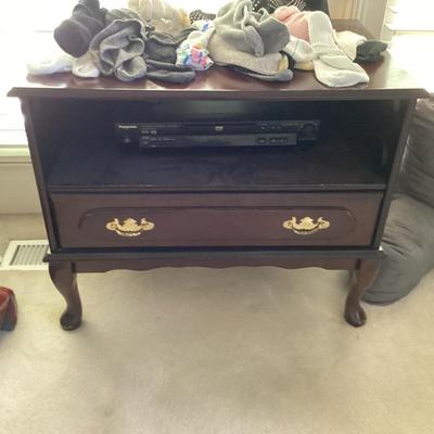 Wood side table with a drawer and an open shelf