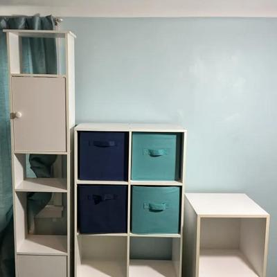 White Modular Storage Shelf Set with Fabric Bins