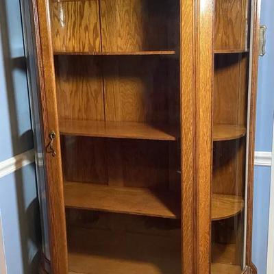 Vintage Curved Glass Oak Display Cabinet