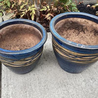 Pair of Decorative Blue Ceramic Planters