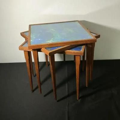 Mid-Century Modern Set of Three Tile-Top Side Tables