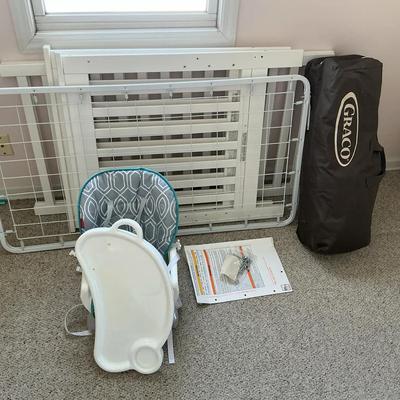 Graco Pack ’n Play, Fisher-Price Booster Seat & White Crib Frame Lot