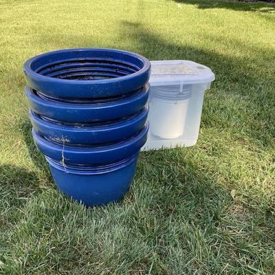 Lot of Blue Ceramic Planters and Plastic Pots