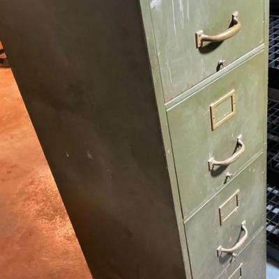 Vintage 4-Drawer Metal Filing Cabinet – Olive Green