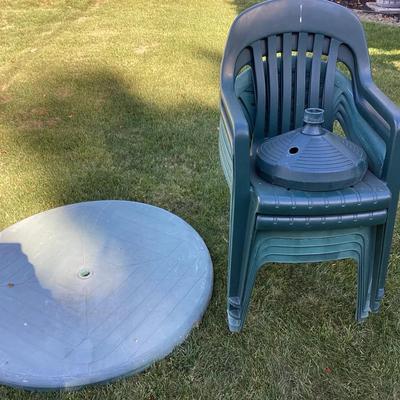 Outdoor Patio Table Base with Stackable Chairs