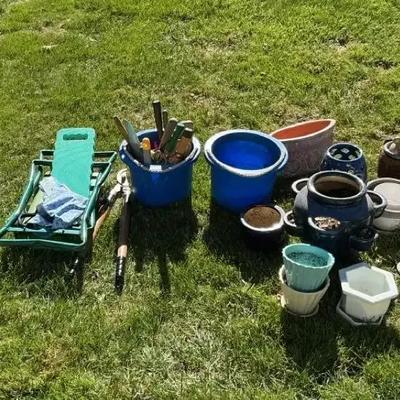 Assorted Garden Pots and Tools Lot