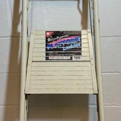 Vintage Metal Two-Step Folding Utility Ladder