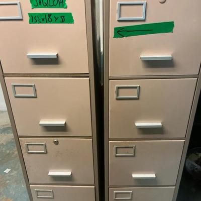 Pair of 4-Drawer Metal Filing Cabinets – Beige Office Storage
