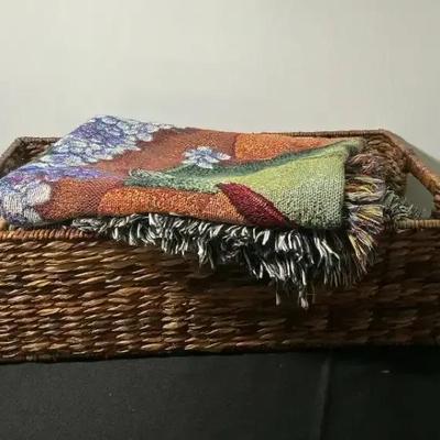 Woven Basket with 3 Decorative Throw Blankets