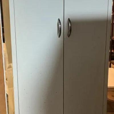 Tall White Utility Storage Cabinet with Double Doors