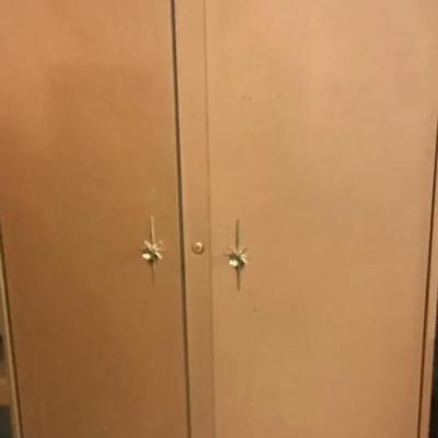 Vintage Metal Storage Cabinet – Tan with Starburst Handles