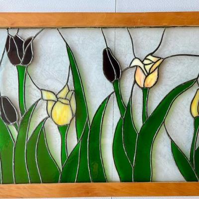 32.5" X 20.5" Stained Glass Tulip Framed Wall Hanging