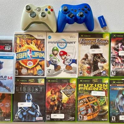 Assorted Games And 2 Controllers - Xbox, Wii, And PS3 - Halo, Halo 2, MBA, MLB, Mario Cart