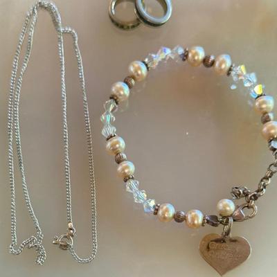 Sterling Silver 28 Inch Chain - Sterling Silver & Bead 7 Inch Bracelet & Two Necklace Slides -