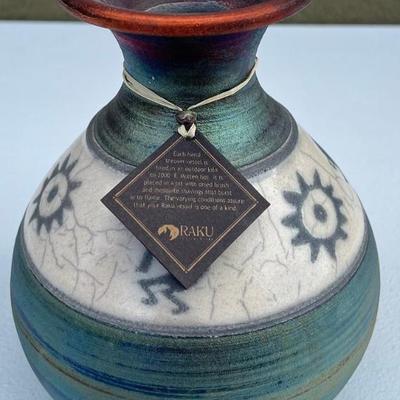 Jeremy Diller Raku Pottery Pot With Original Tag