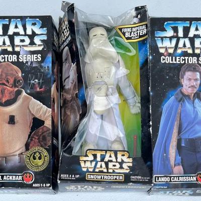 (3) Kenner 1996-1997 Star Wars Collector Series Figurines - Admiral Akbar, Snowtrooper, And Lando Calrissian