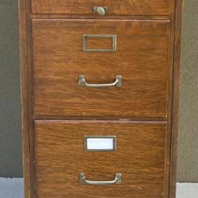 Vintage 4 Drawer Wooden High Boy Filing Cabinet With Metal Pulls